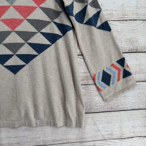 J. Jill Southwest Print Open Front Cardigan Sweater Womens Medium Beige Blue - Picture 7 of 13